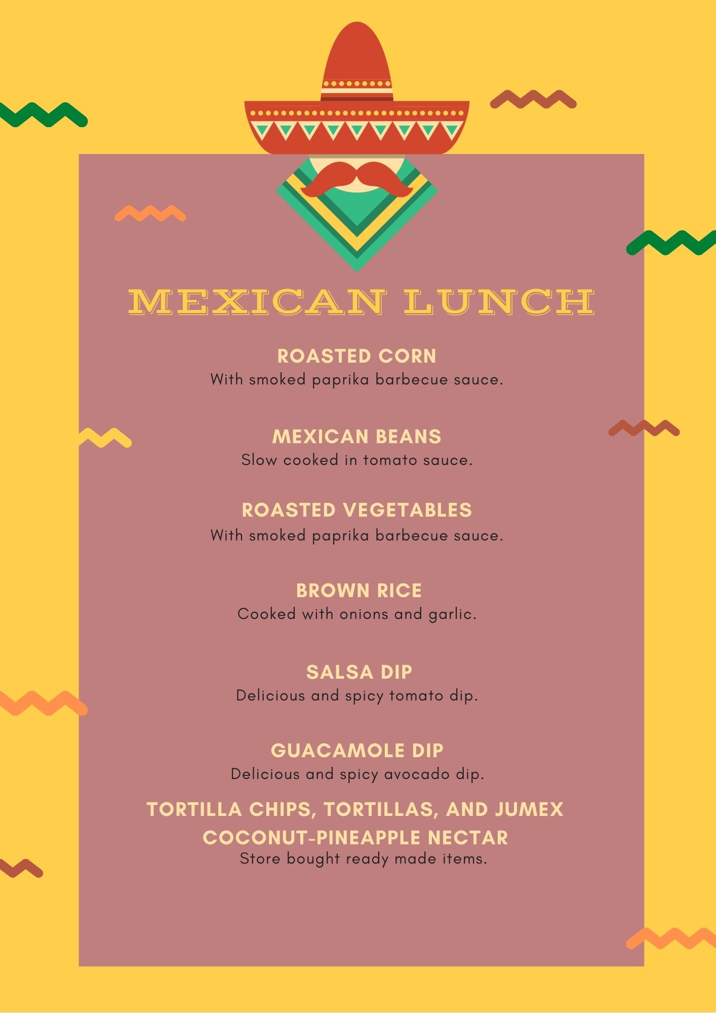 menu Cooking Mexican Lunch​ 2021