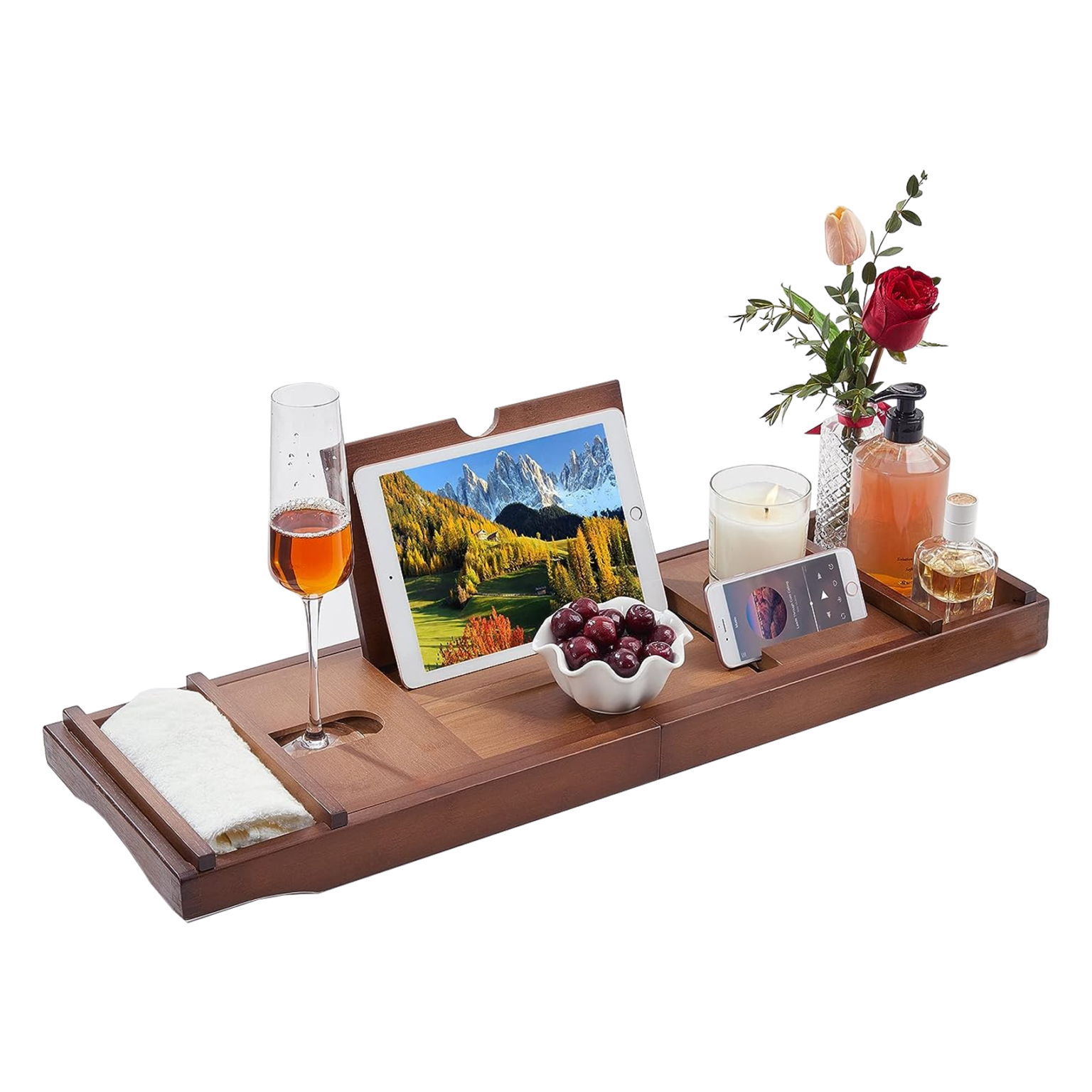 Bath Tray for Bathtub with Candle, Wine Glass, Book, iPad & Phone Holders gift guide