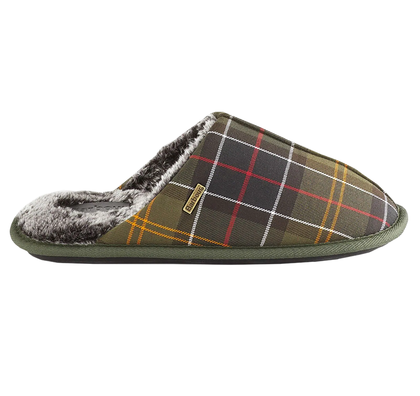 Barbour Maddie Tartan Jersey and Faux-Fur Blend Slippers gift guide