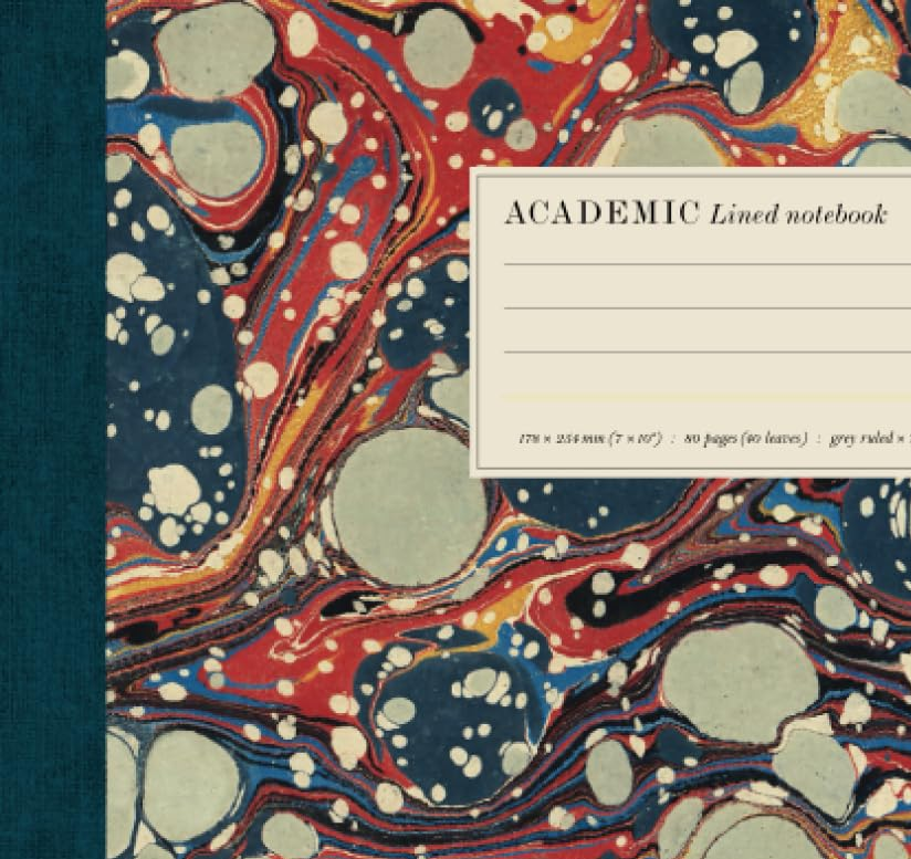 Academic notebook: vintage-style marbled paper effect cover, college ruled paperback, cream paper, 80 pages, 7" x 10" gift guide