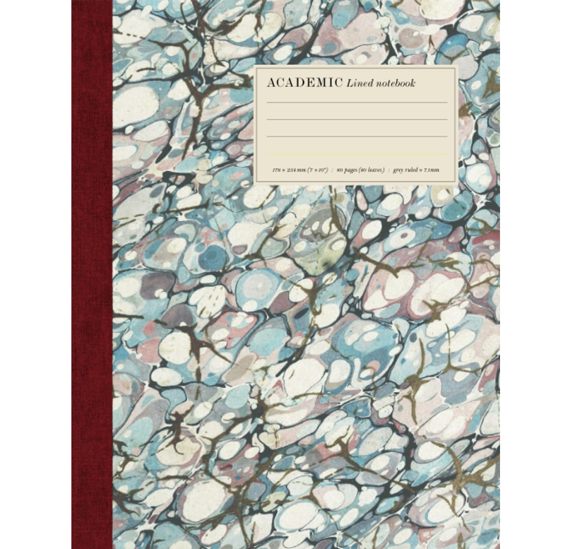 Academic notebook: vintage-style marbled paper effect cover, college ruled paperback, cream paper, 80 pages, 7" x 10" gift guide