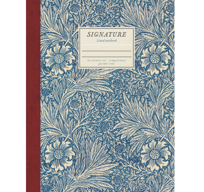 Signature lined notebook: William Morris Marigolds (blue), college ruled, cream paper, 80 pages, 7 x 10 gift guide