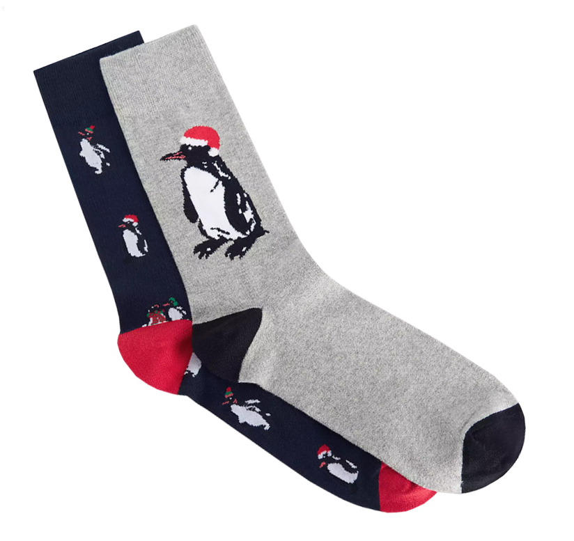 Christmas Penguin Print Organic Cotton Socks, Pack of 2, Grey/Multi gift guide