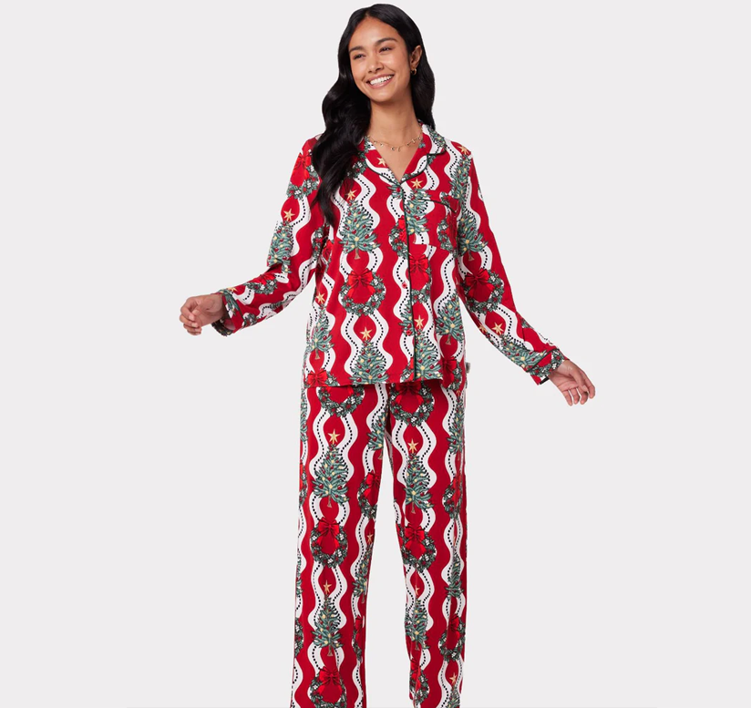 Christmas Tree & Wreath Stripe Print Long Pyjama Set gift guide