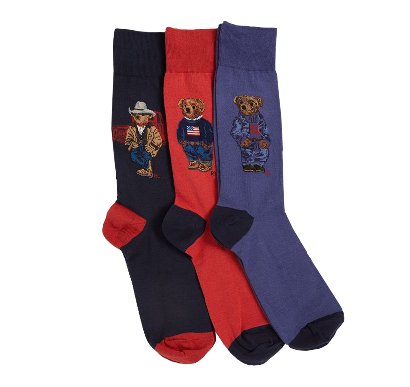 Polo Ralph Lauren Cotton Blend Bear Socks Giftbox, Pack of 3, Multi gift guide